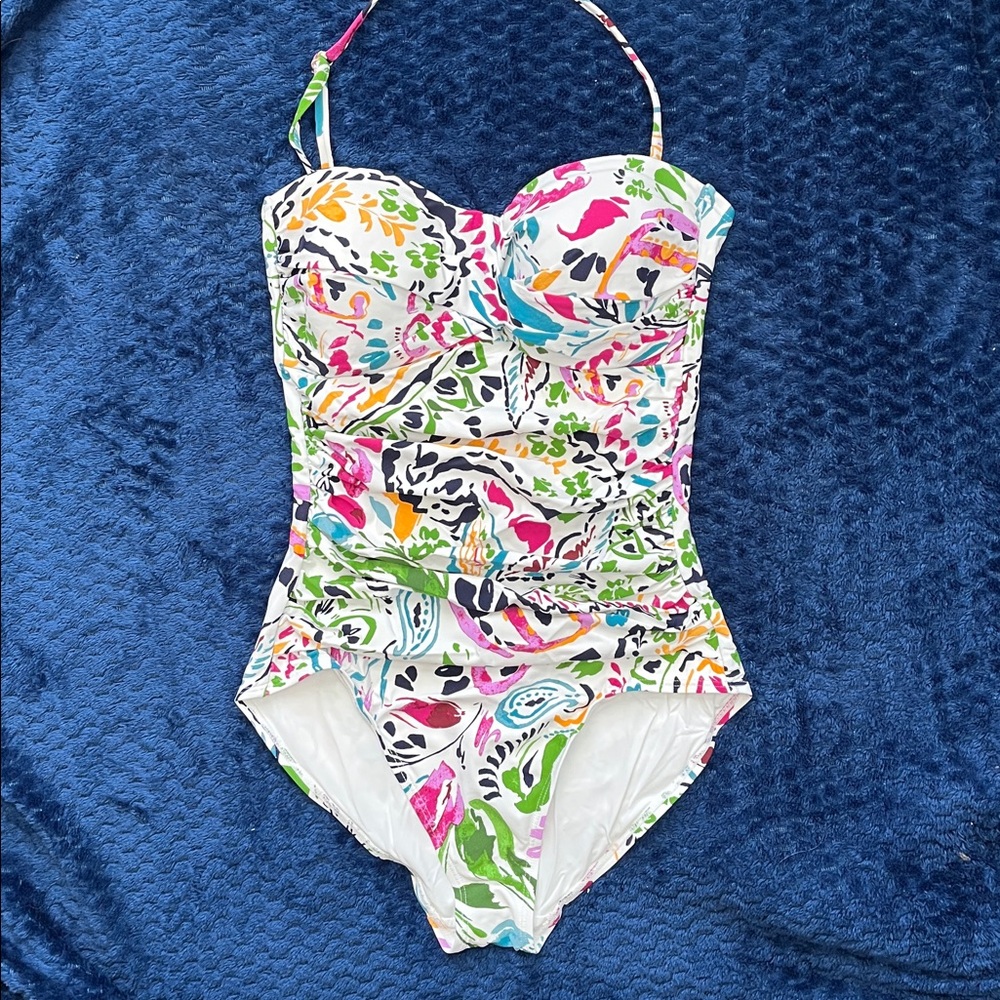 Anne Cole Sz 6 Floral Halter One Piece Swimsuit Multicolor Bright Garden Print - Picture 11 of 15
